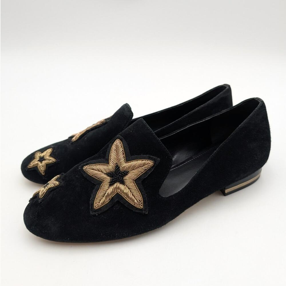 Michael Kors Natasha Suede Gold Star Loafers Women's Black Size US6.5M EU36.5